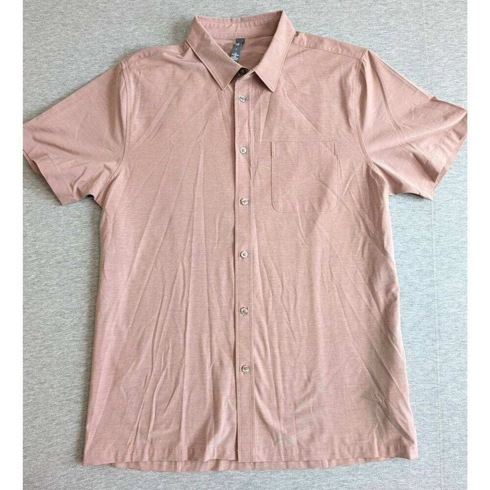 Vuori Short Sleeve Knit Oxford Button Down Shirt Size L Mauve Pink